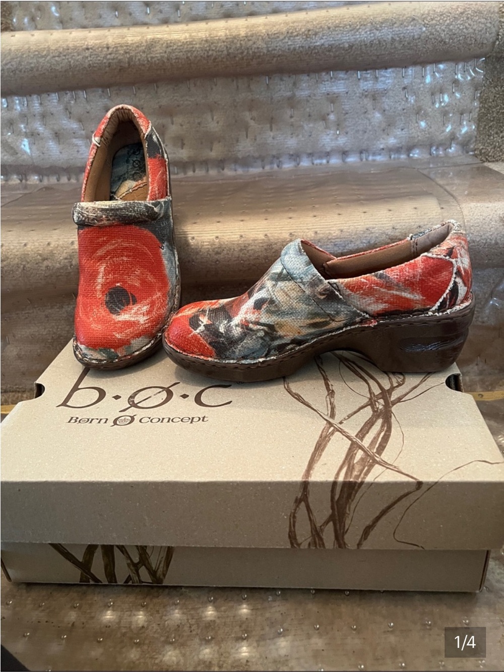 Born Concept Red Floral Slip-On Clogs with Mary Jane Strap